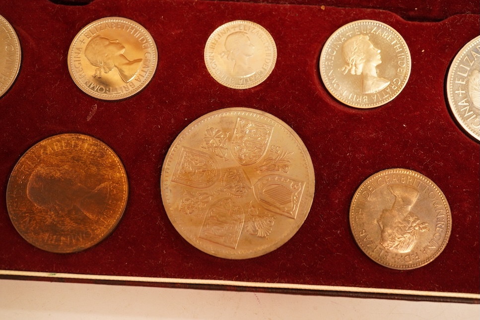 British coins, Elizabeth II, 1953 coronation proof coin set, UNC retaining much lustre, the fitted case with staining to the interior
